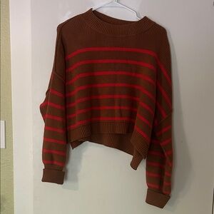 Free People Brown and Red Striped Sweater